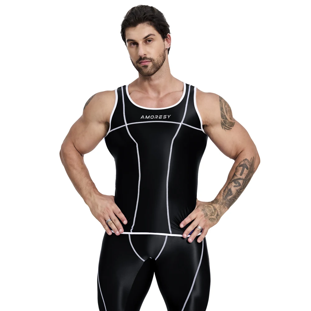 AMORESY Spandex Tight-fitting Athletic Hurdle Vest For Men High Elastic Breathable Gym Trainning Running Fitness Pants