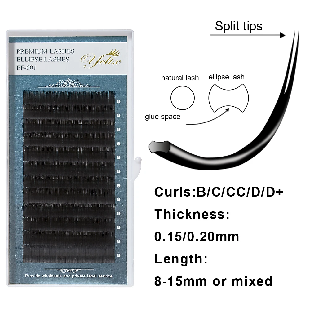 Yelix Flat Eyelash Extensions Split Tips Volume False Lashes Fluffy Wispy Curly Lash Clusters Easy Pick Salon Matte No Scatter