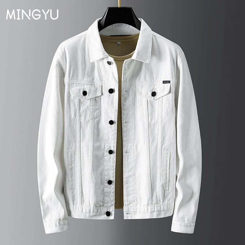 MINGYU Brand Autumn Winter 100%Cotton White Jeans Jackets Men Fashion Cowboy Coats Outerwear Denim Jacket Male Plus Size M-5XL