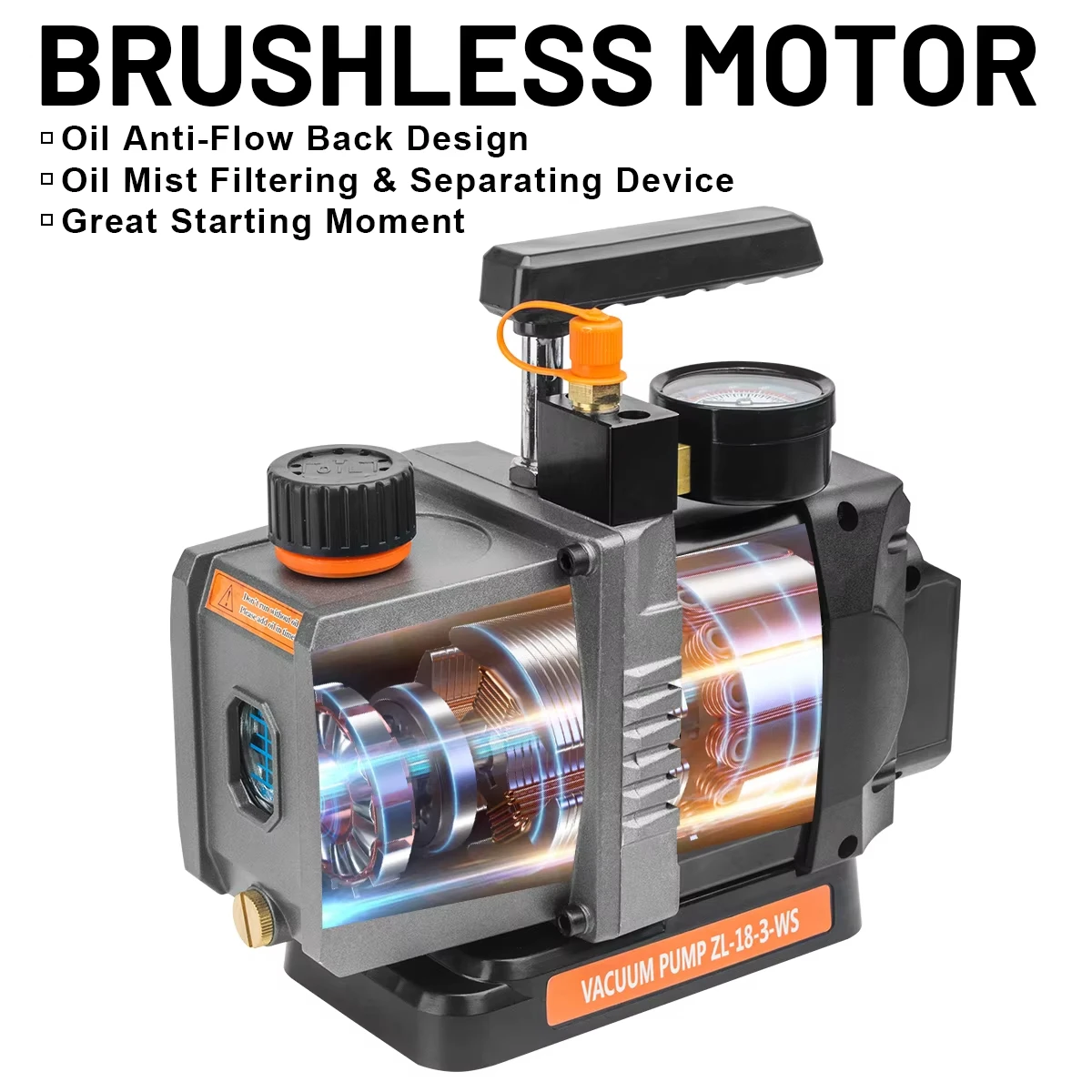 Gisam 7CFM 1/2HP Brushlessสารทําความเย็นปั๊มสูญญากาศ 1/4 เครื่องปรับอากาศCoolingสําหรับรถบ้านสําหรับMakita 18Vแบตเตอรี่Pin