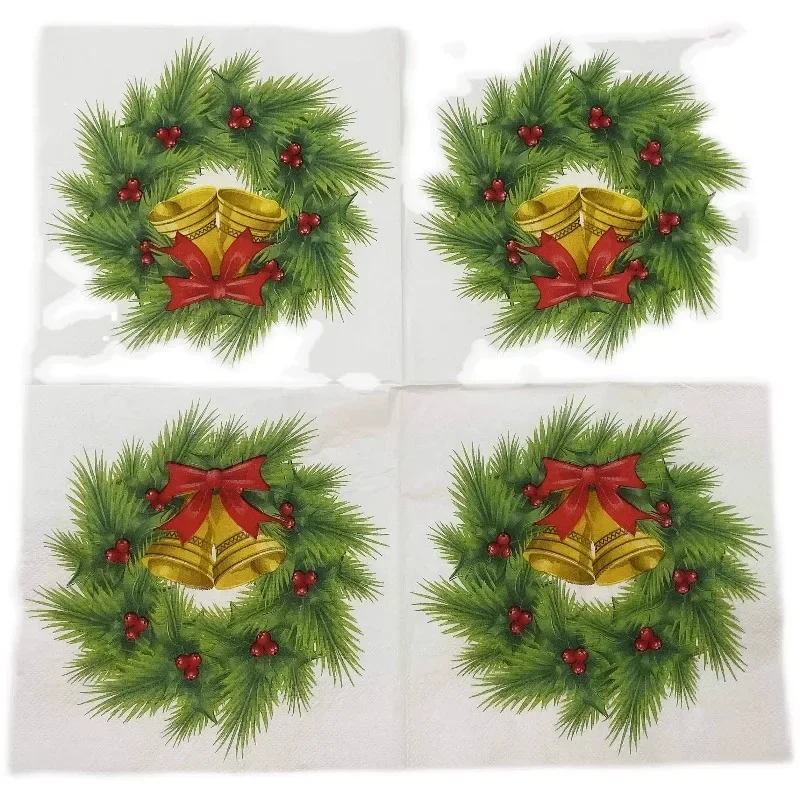 Colourful Printed Napkins Christmas Bell Square Facial Tissues Christmas Party Disposable Placemat Tissues Food Grade 20pcs/pac