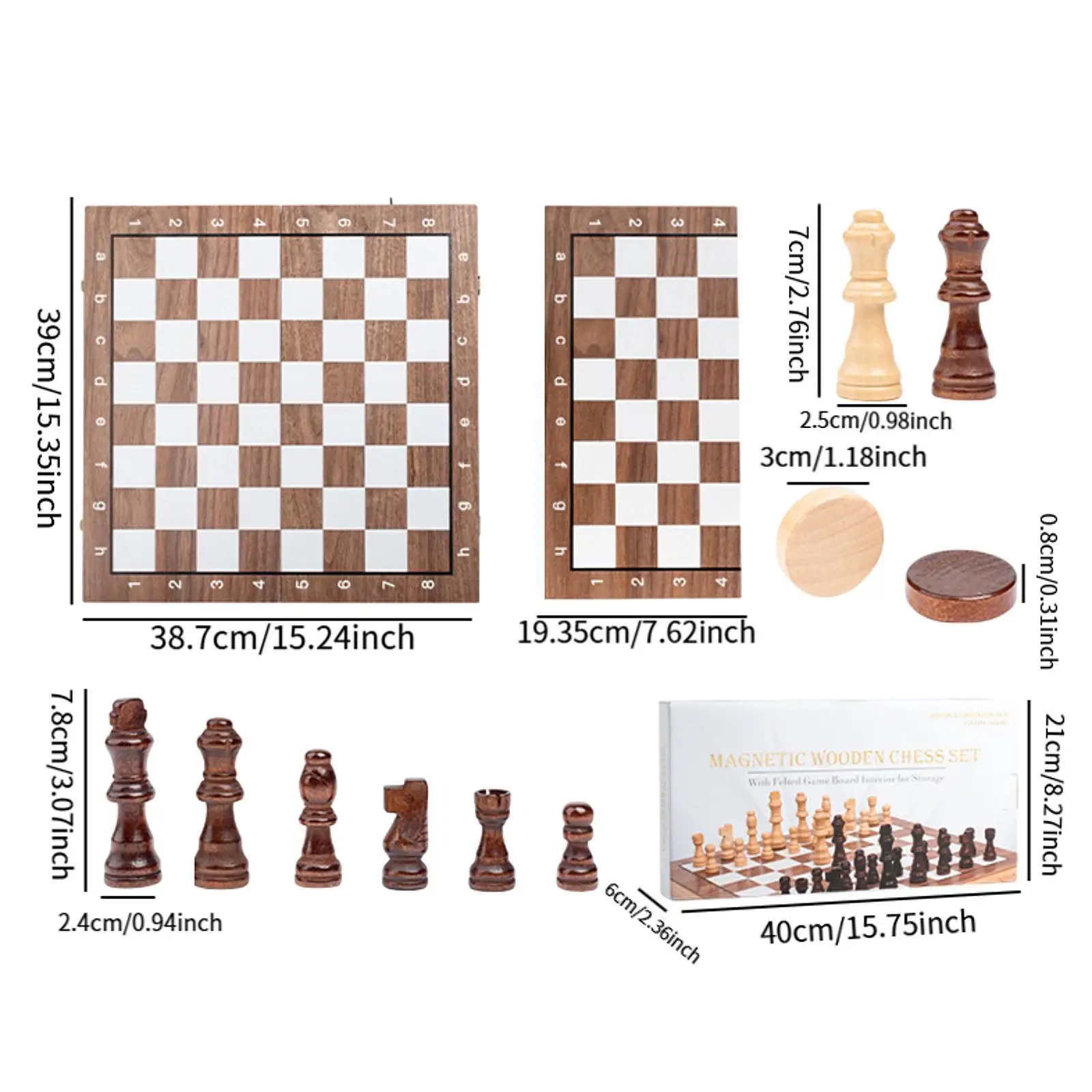 

Portable Folding Wood Chess Board High Quality Educational Chess Checkers Set for Kids Family Travel and Home