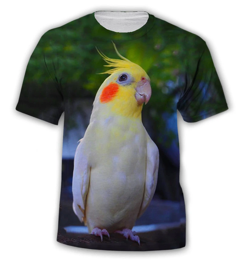 Summer Fashion Bird Parrot Pattern Versatile For Men And Children Fun Personalized Print O-neck T-shirt Harajuku Street Clothing