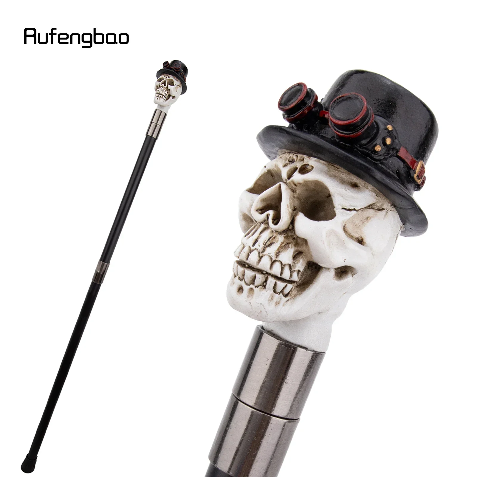 Sombrero negro de resina amarilla, bastón para caminar con cabeza de calavera, palo de acero decorativo a la moda, perilla de bastón de Cosplay elegante para caballero, báculo de 95cm