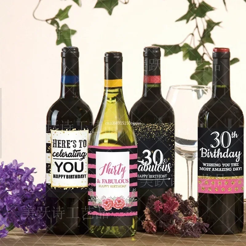 30th 40th 50th Birthday Wine Bottle Labels Milestone Gifts Cheers To 50 Years Pink Black Gold Birthday Party Supplies Kids Decor