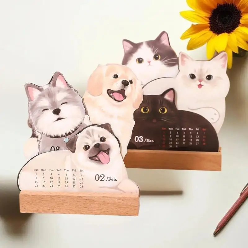 2026 Cute Cat Dog Desk Calendar Table Planner Yearly Agenda Organizer with Memo Notes for Home Office School Daily Schedule