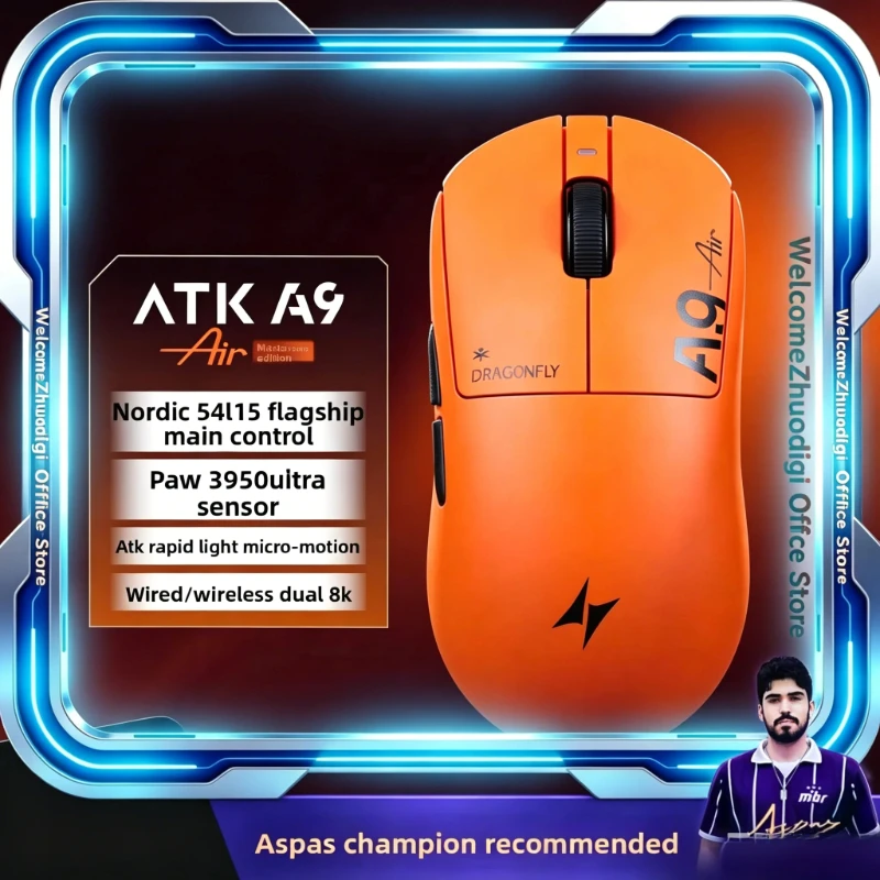 새로운 ATK 드래곤플라이 A9 MINI Ultimate + 무선 게이밍 마우스 39g 소형 중형 핸드 PAW3955 MASTER 8K 폴링 니어링크 광학 RGB
