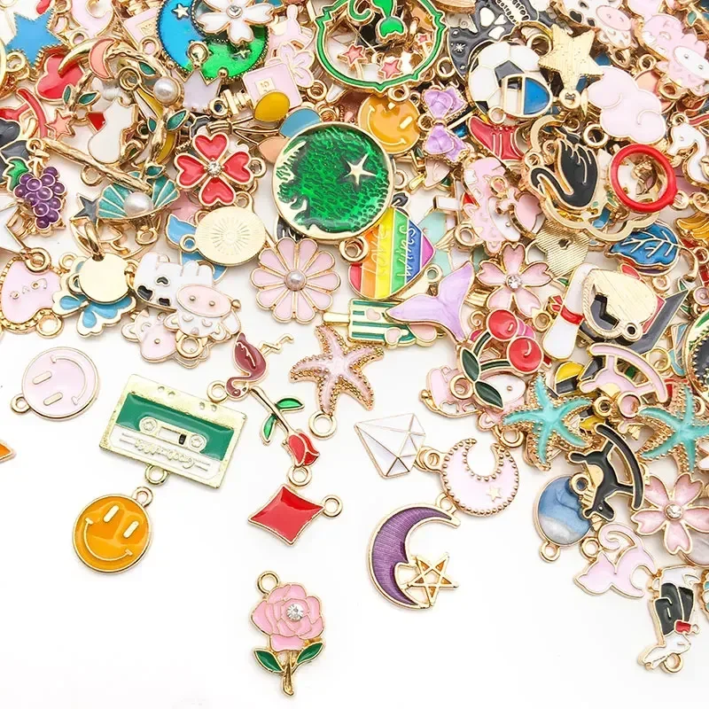 20/30/50PCS Mixed Gold Color Alloy Enamel Cute Heart Flower Fruit Charms Pendant For DIY Earrings Bracelet Jewelry Accessories