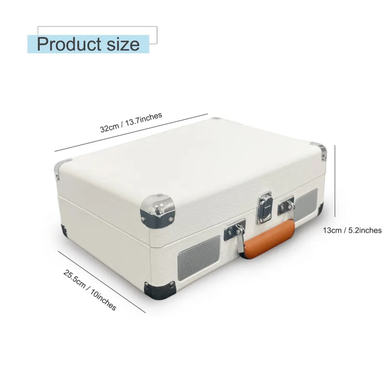 Vintage Portable Handheld Vinyl Record Player, Turntable Three Speed Adjustable Ruby Stylus Bluetooth 5.0 Cube Sound Output