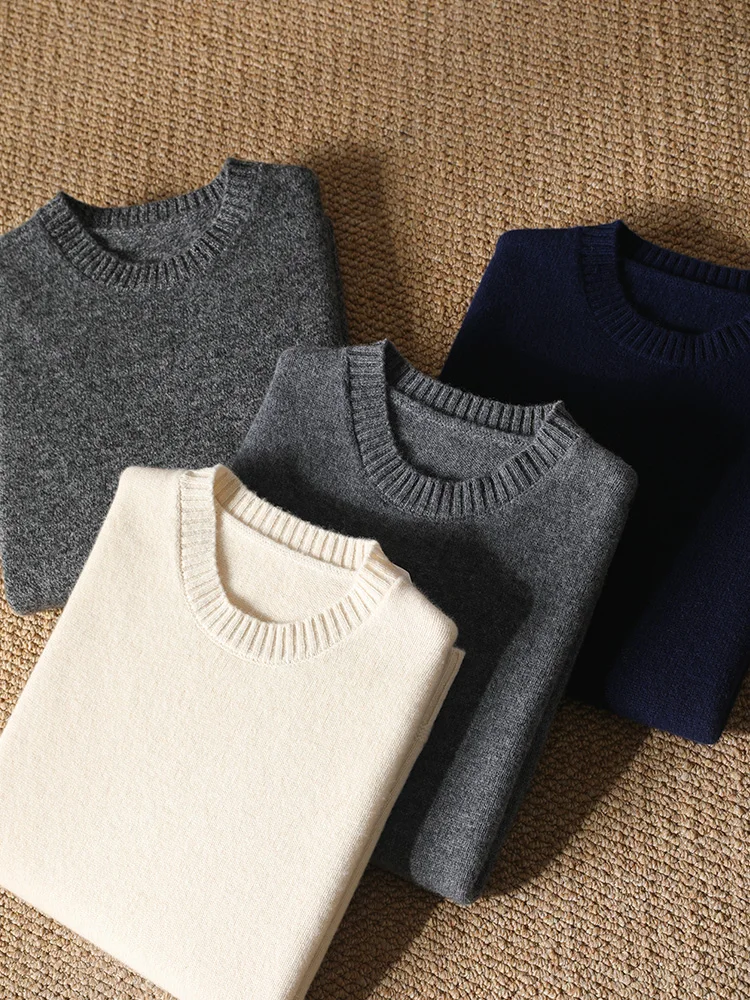 Bild 7: 100% Merinowolle Neuer Herren O-Ausschnitt Einfarbiger Pullover Dicker Strick Luxus-Pullover Warm Hautfreundlich Weste Herbst Winter Weicher Oberteil
