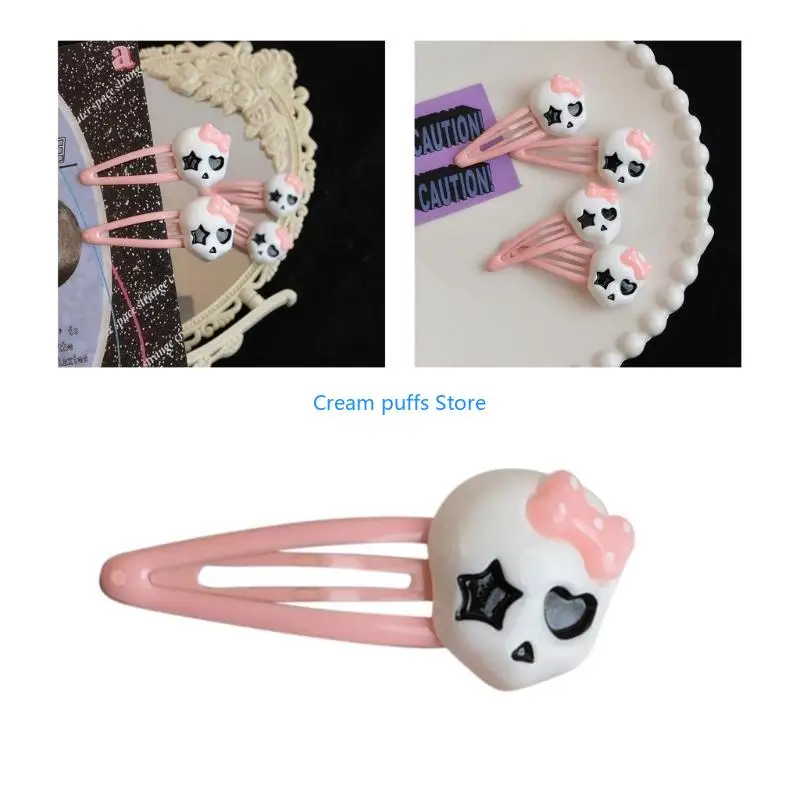 50LE Elegant Cartoon Skull Hairpin for Girls Teens Spring Ponytail Side Hairpin