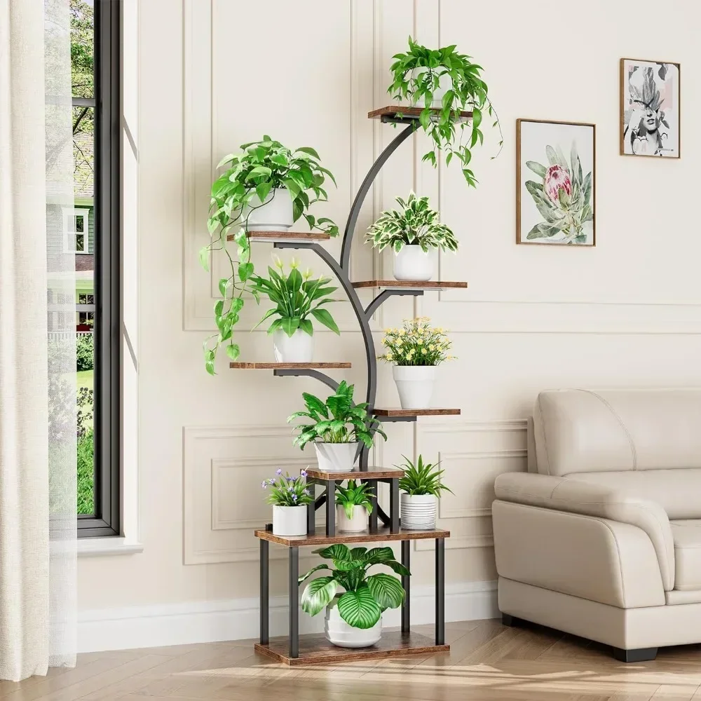 Indoor Flower Rack with Grow Light, Indoor Plant Rack, Floor-standing Storage Rack, Metal Display Flower Pot Rack