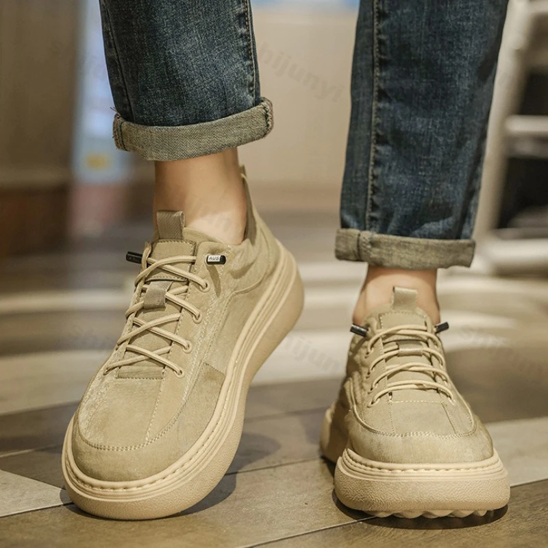 

Мужская парусиновая обувь, весна-осень 2023, новая модная винтажная уличная нескользящая повседневная обувь, удобная обувь на платформе, увеличивающая рост на плоской подошве