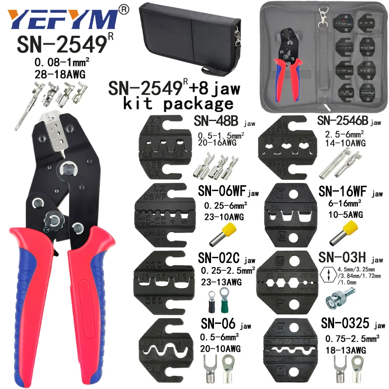 Crimping Pliers SN-2549 +8 Jaw Kit Package for 2.8 4.8 XH2.54 3.96 2510/tube/insuated Terminals Electrical Clamp Mini Tools