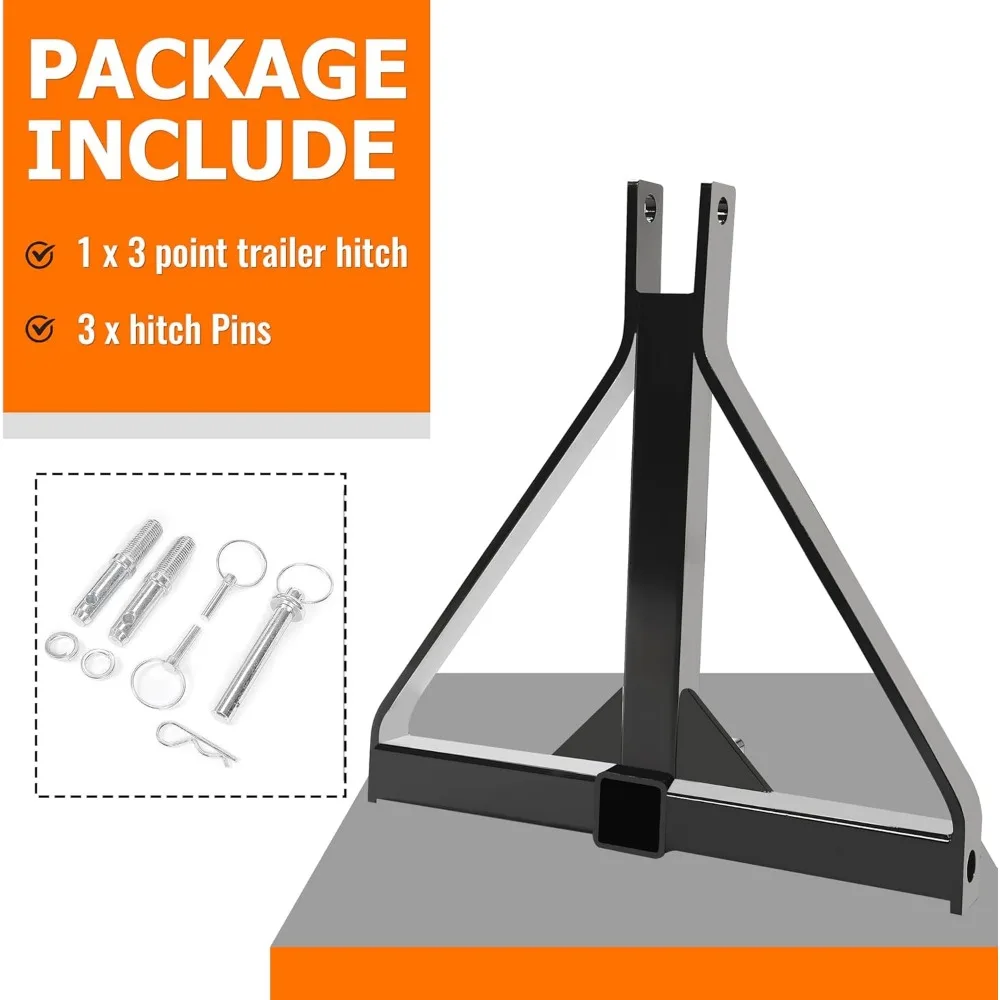 Adaptador de engate de reboque de 3 pontos para serviço pesado para tratores, categoria 1, compatível com receptores padrão de 2"