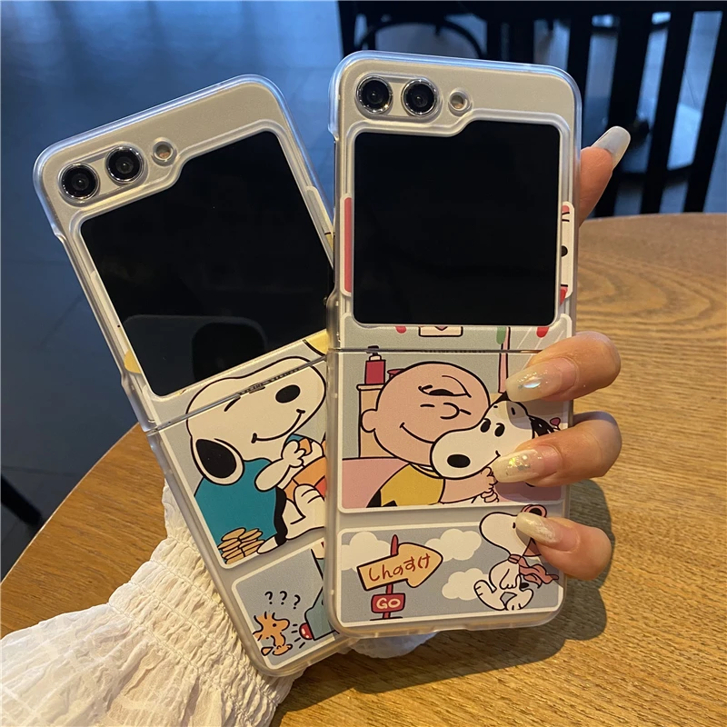 Phone Case For Samsung Galaxy Z Flip 3 4 5 Snoopys Cute Donald Duck Melody Kuromi Transparent Hard PC + Soft Edge Back Cover