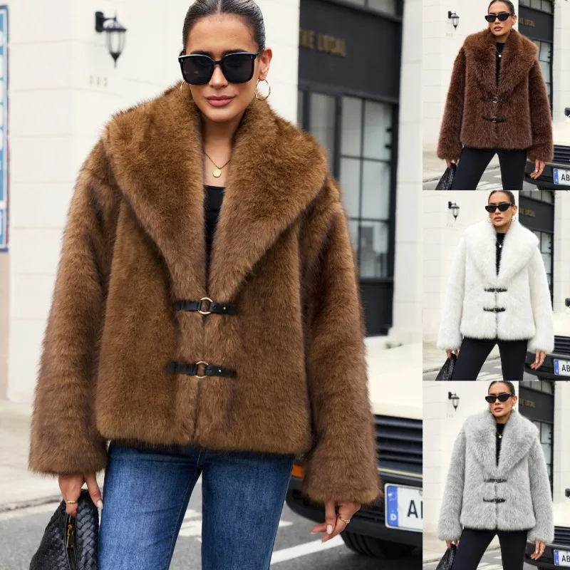 2026 Fashion Faux Fur Coat Women's Fox Fur Overcoat Autumn Winter Single-breasted Turndown Collar Jacket Streetwear Outerwear