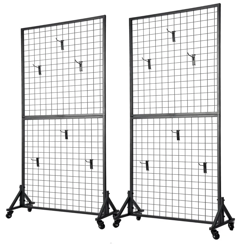 Yunphia 2 Packs 3'X 6' Two Gridwall Panels Display Stand with Sturdy T Base Black Wire Grid Wall Panels for Art Display