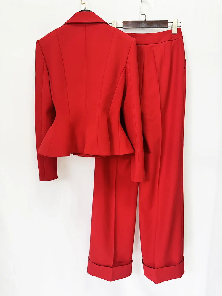 TOP QUALITY Newest Fashion 2026 Designer Runway Suit Set Women's Shawl Collar Ruffles Short Jacket Long Pants Set 2pcs