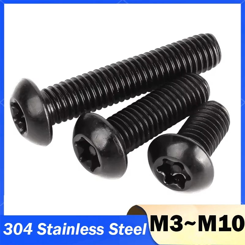 M3 M4 M5 M6 M8 M10 Pin Torx Button Head Screw 304 Stainless Steel with black Six Lobe Anti-theft Tamper Proof Security screw