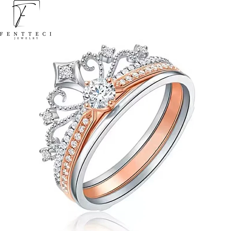 

FENTTECI D Color Moissanite Crown Ring for Women 925 Sterling Silver Platinum Plated Pt950 Ring for Women Fine Jewelry Wedding