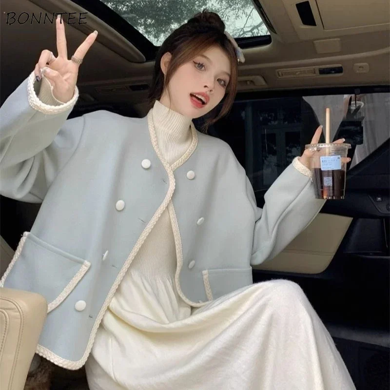 

Knitted Cardigan Women Outwear Autumn Long-sleeve Elegant Gentle Streetwear All-match Fashion Design Double Breasted Pockets