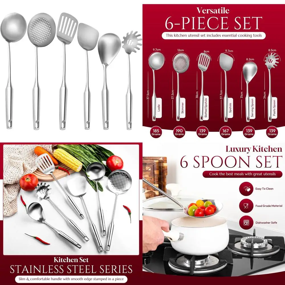 

Ergonomic Stainless Steel 6-Piece Cooking Utensil Set: Heat-Resistant Tools for Kitchen Essentials