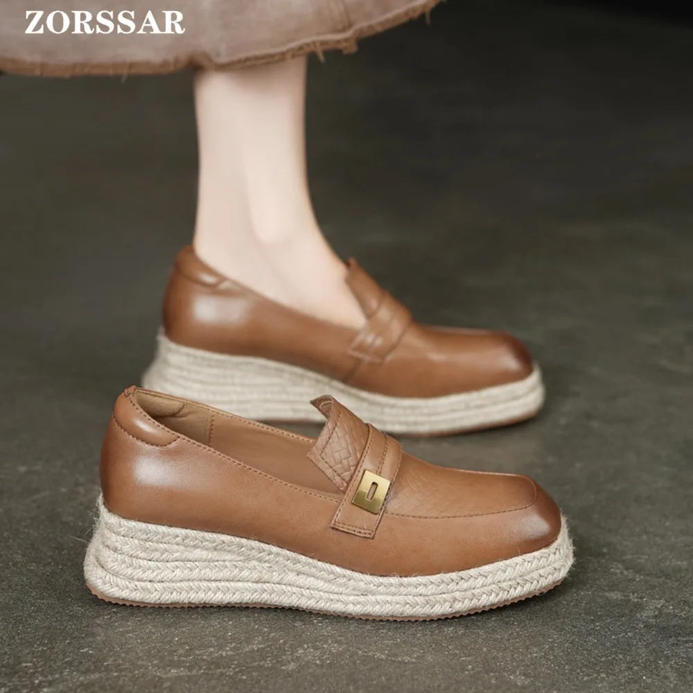 

Women Flat Platform Loafers Ladies Elegant Genuine Leather Moccasins Shoes Woman Slip on Moccasin Women's Brown Casual Shoes
