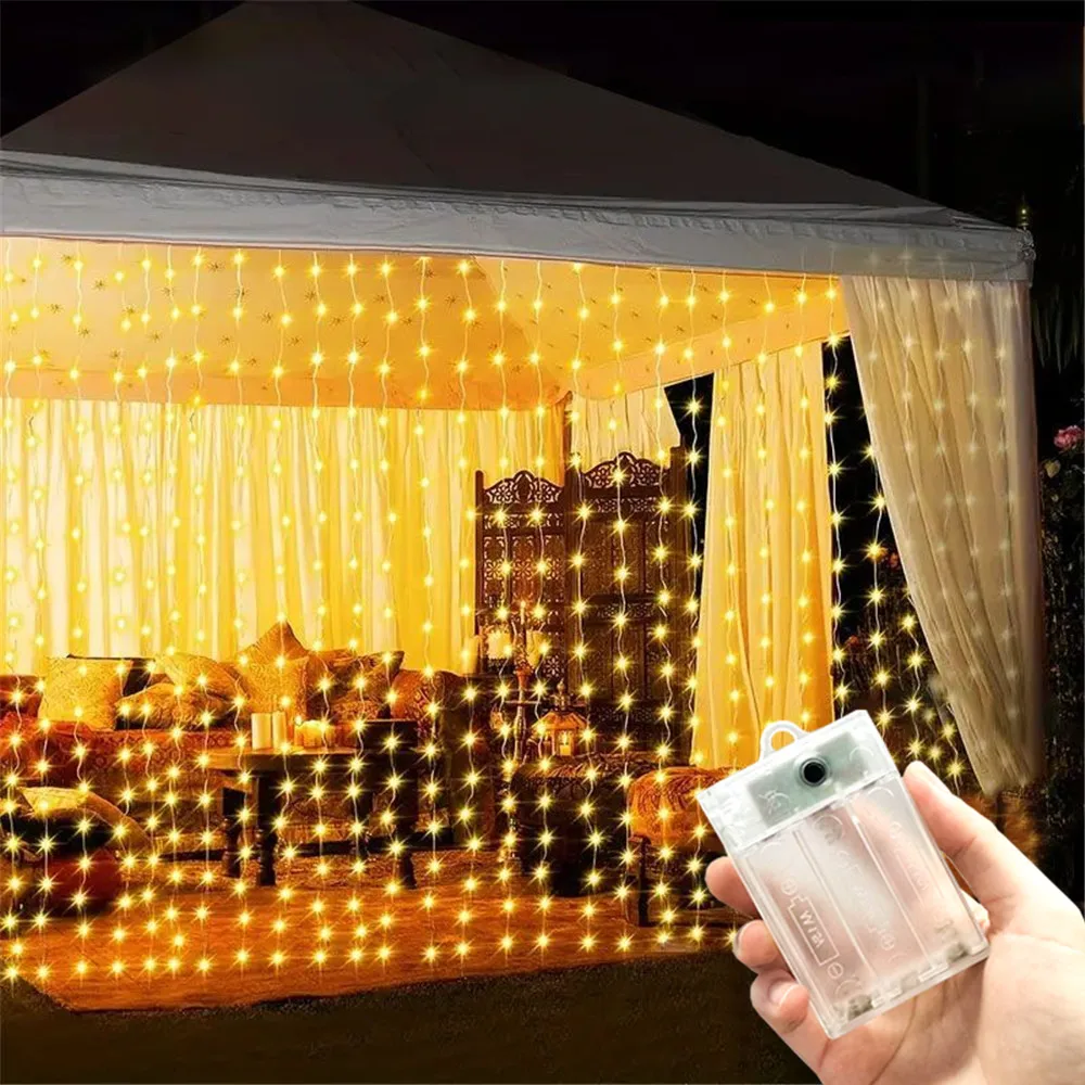 

Светодиодная гирлянда-штора 3/6 м на батарейках для декора свадеб, спален, Рамадана, дома, уличного освещения на День святого Валентина 2026