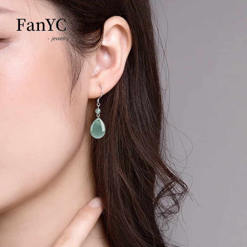 Natural Jadeite Blue Water Drop Earrings S925 Silver Inlaid Simple Fashion Ice Jade Earrings Ladies Souvenirs Holiday Gift