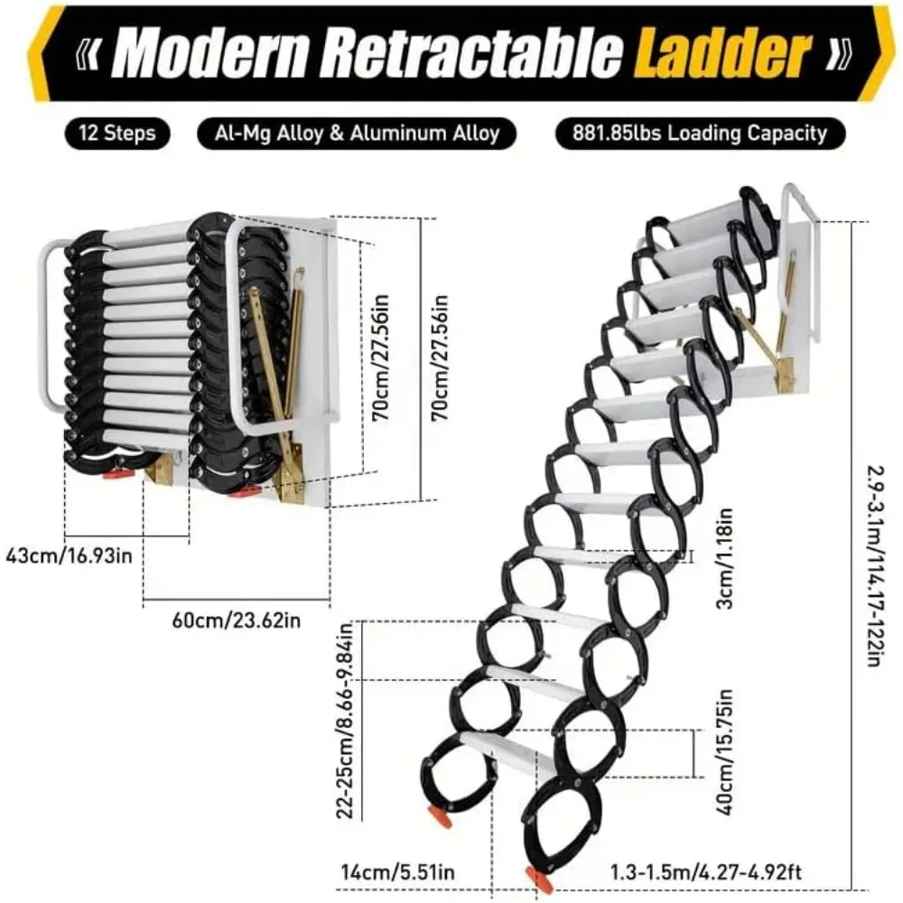سلم عطلي من سبائك الألومنيوم مكون من 12 خطوة بسعة 2600 رطل ونظام سحب للأسفل لسهولة الوصول والتخزين #6