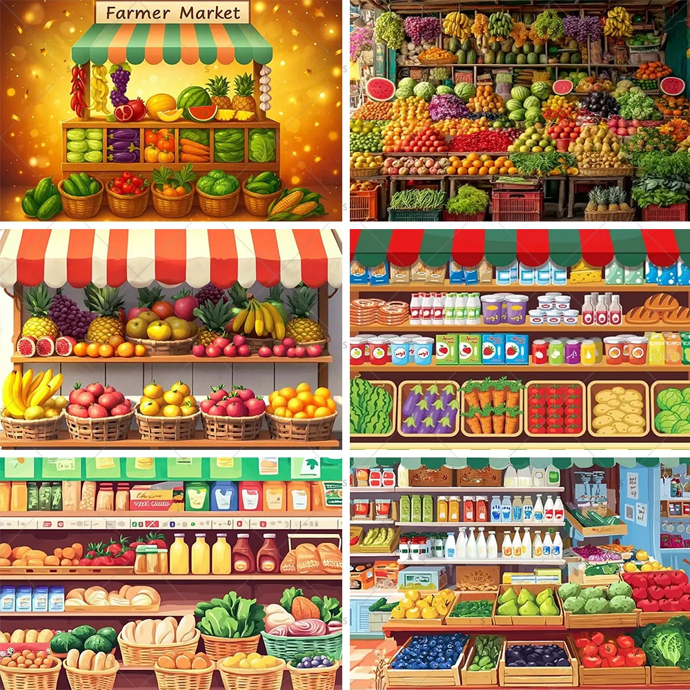 

Colorful Supermarket Shelf Background Fresh Fruits Veggies Grocery Store Party Decoration Backdrop Banner Photography Supplies