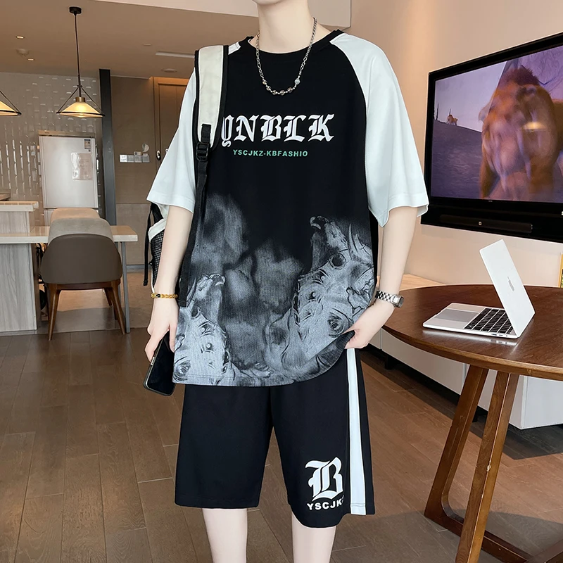 

Men's Casual 2-Piece Sportswear Set Streetwear Fashion Tracksuit T-shirts and Shorts Camping Clothes Beach Pant New Beachwear