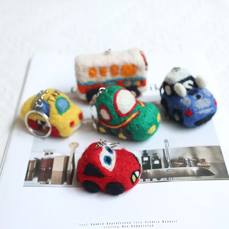 Ins Finished Products Wool Felt Cute 3D Three-dimensional Small Car Plush Keychain Pendant Cartoon Car Plush Stuffed Toys