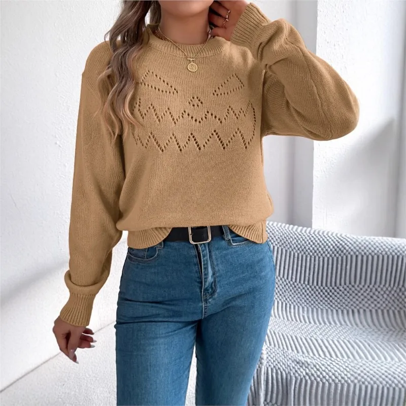 2025 بلون فانوس مجوف بأكمام طويلة البلوز سترة هالوين الجولة الرقبة سترة برتقالية البلوز معطف شتاء القمم #4