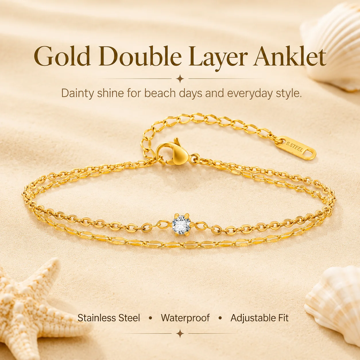 女性用防水レイヤードアンクレットブレスレット、ジルコニア付き - Jc Jewelry & Watches のレビューと価格