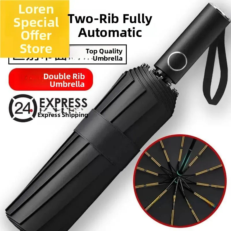 Automatic Large Size Reinforced Umbrella Men's Sunshade Waterproof UV Protection Rain And Sun Utility Umbrella Nano Super Rep...