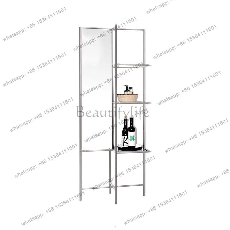 

Transparent glass rack Stainless steel floor-to-ceiling clothing display rack with mirror