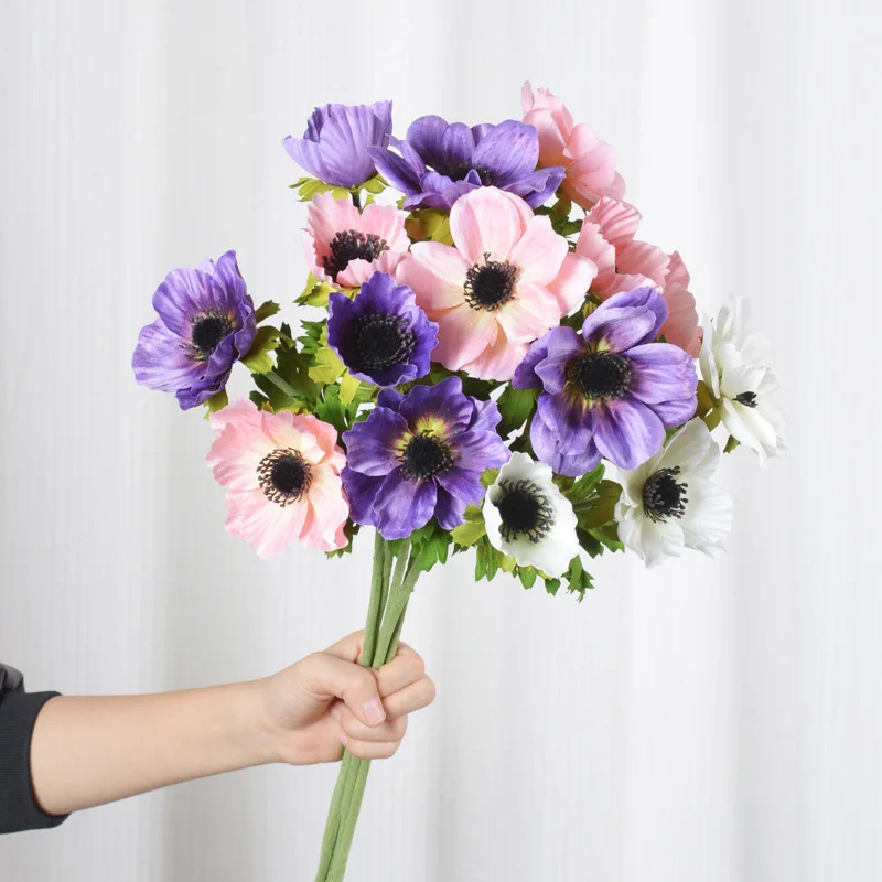 Fleur d'anémone artificielle en soie, fleurs de coquelicot, décoration de salon de maison, fausses fleurs, accessoires de fond pour fête de mariage
