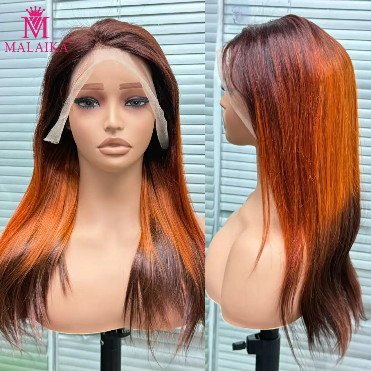 

Malaika T4/350/4 Human Hair Wig Colored Straight Remy Human Hair 20inch Transparent 13x4 Lace Frontal Wig Lace 4/30# Burgundy