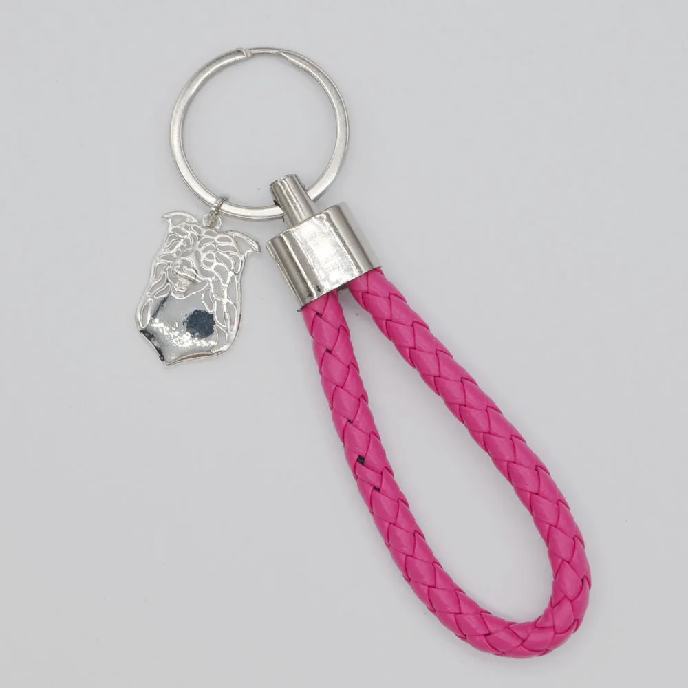 Women Jewelry Alloy Pet Border Collie Charm Leather Cord Key Chain