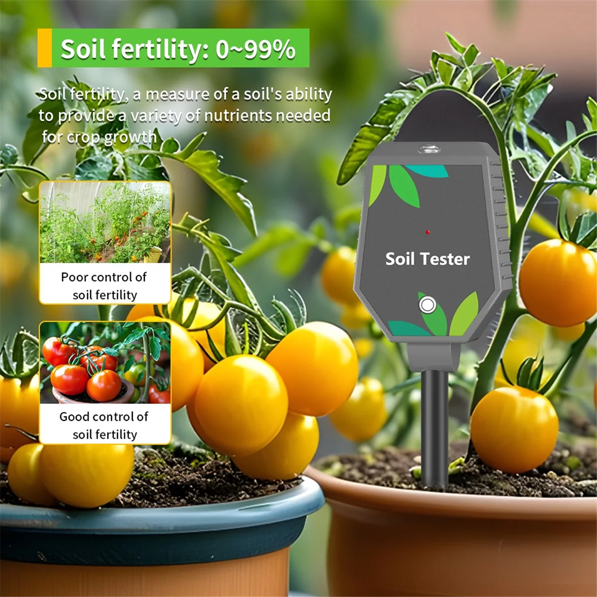 A06K 8 en Uno Medidor de suelo multifunción Digital Ph/EC/luz/humedad/fertilidad/termómetro/higrómetro prueba para jardinería