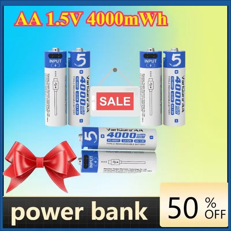 1-6pcs AA 1.5V 4000mWh Large Capacity Lithium Rechargeable Battery Type-C USB Fast Charge for Mouse Toy