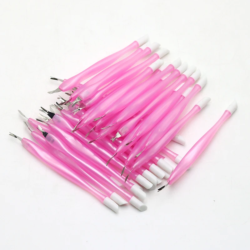 Removedor de esmalte rosa para profissionais, removedor empurrador de cutícula, manicure care stick, ferramentas de beleza cutícula plástica, 100pcs