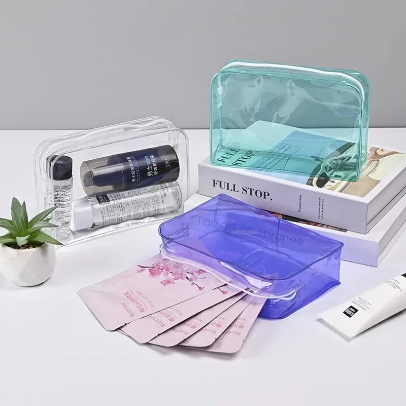 Candy Color Transparent Cosmetic Bag PVC Waterproof Large Capacity Makeup Bag Travel Skincare Toiletries Organizer Storage Bag