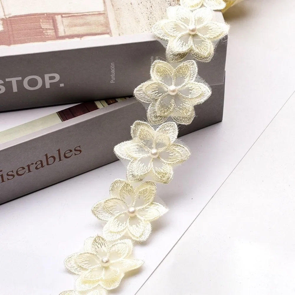 Colorful Flower Organza Ribbon Double-layer Organza Lace Trim Ribbon 1 Yard Six-petal Flower Lace Trim Fabric Clothing Supplies