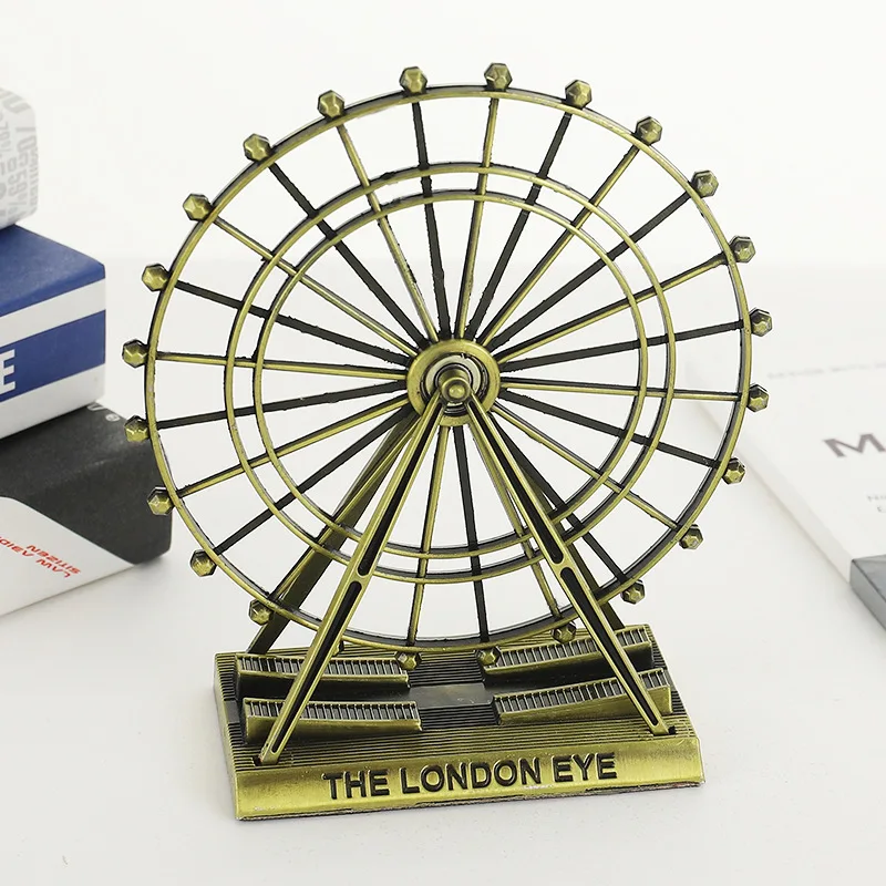 Retro Zinc Alloy Ferris Wheel Model Ornaments London Eye Architectural Home Office Metal Decoration Landmark Architecture Statue