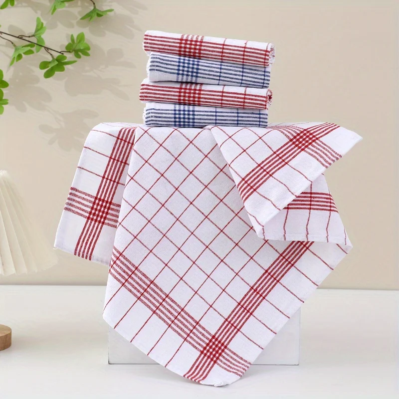 Image of 1-10 stücke Küche Geschirr Handtücher Plaid Lumpen Gitter Handtuch Baumwolle Streifen Karierten Küche Handtücher Esszimmer Liefert