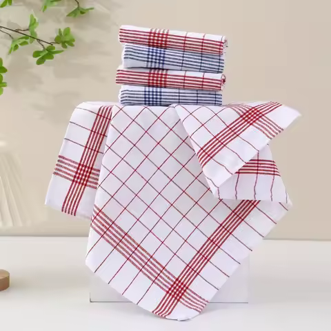 1-10pcs Kitchen Tea Towels Plaid Rags Grid Towel Cotton Stripes Checkered Kitchen Towels Dining Room Supplies