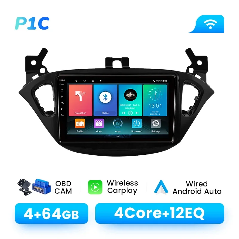 Draadloze CarPlay Android Auto Android 14 autoradio voor Opel Corsa 2015-2019 Adam 2013-2016 4G LTE WiFi DSP 128GB IPS scherm GPS navigatie